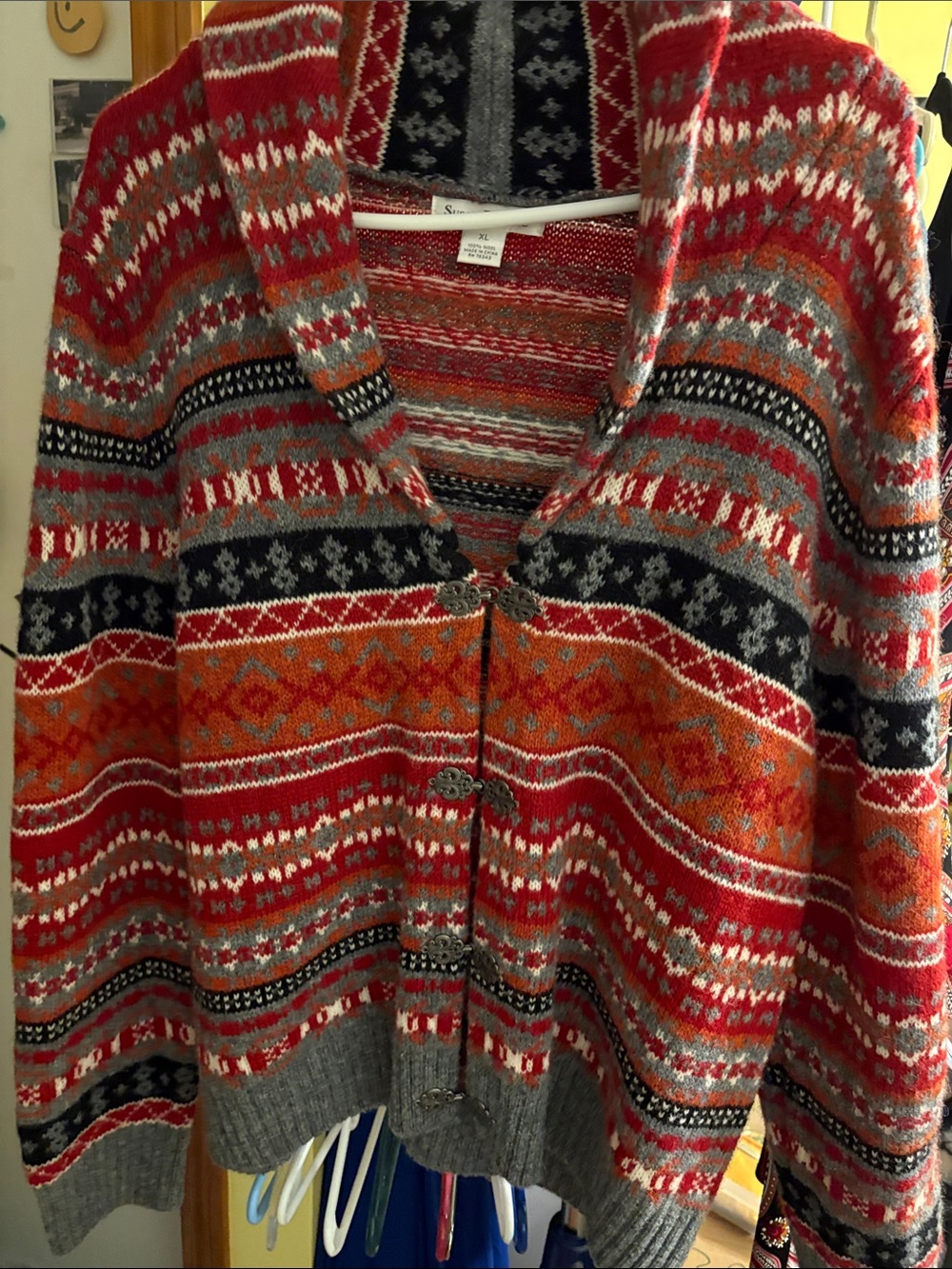Cozy Multicolor Fair Isle Shawl-Collar Sweater Cardigan